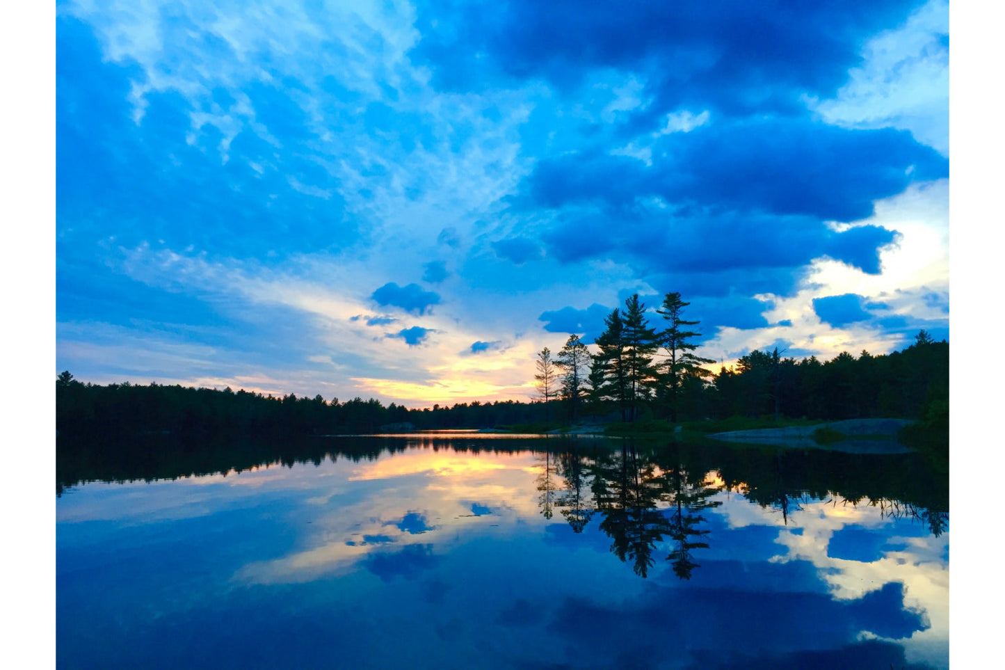 Blue Sunset Lake Woods Landscape Canvas Art Wall Picture Or Gloss Print