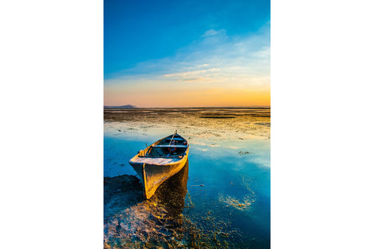 Blue Sunset Sea Boat Landscape Canvas Art Wall Picture Or Gloss Print