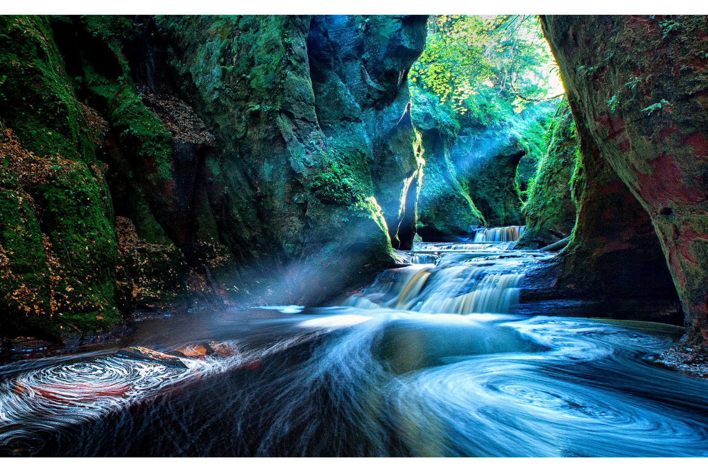 Blue Swirl Green Waterfall Canvas Art Wall Picture Or Gloss Print