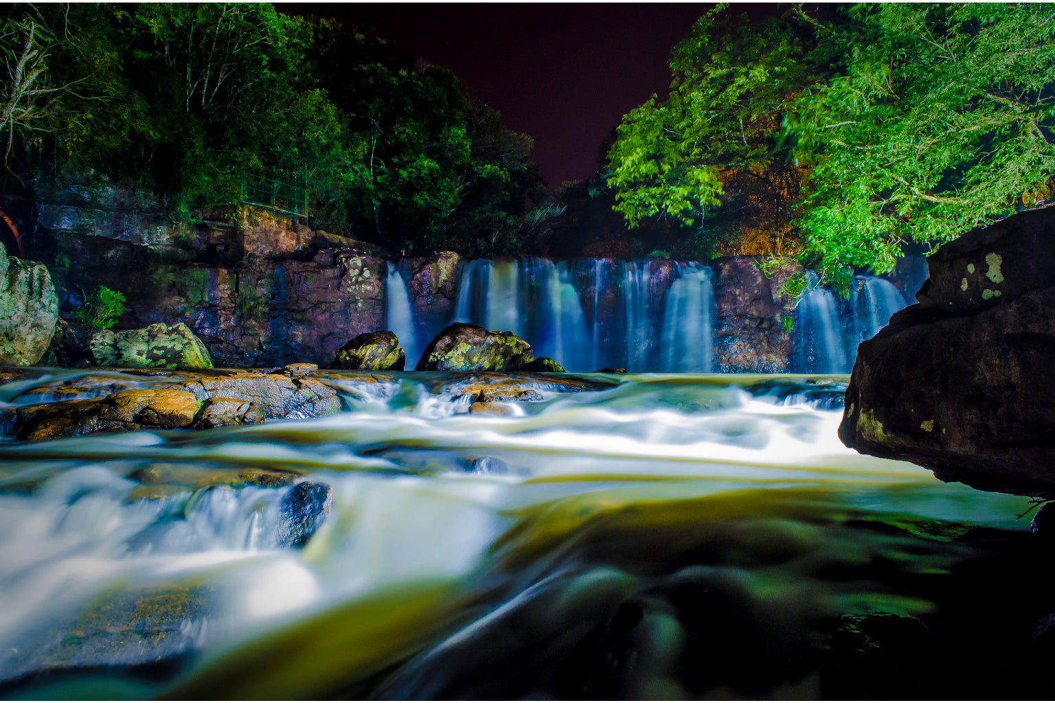 Blue Water Fall Green Trees Landscape Canvas Art Wall Picture Or Gloss Print