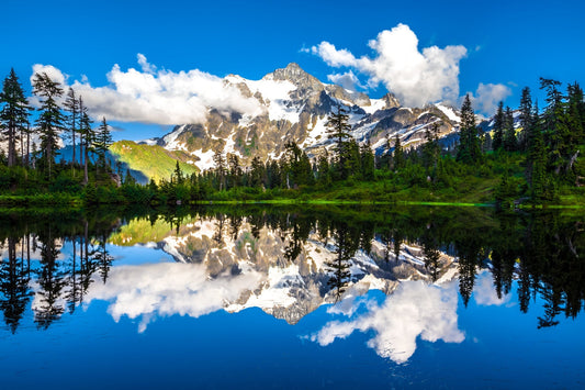 Blue Water Reflection Snow Mountains Canvas Art Wall Picture Or Gloss Print