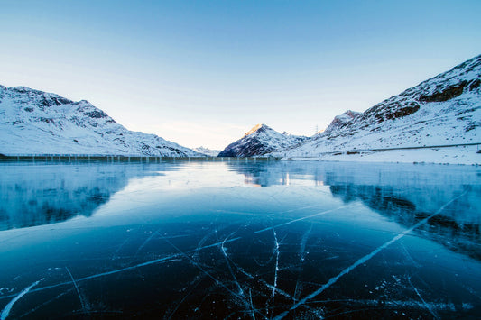 Blue Winter Lake Mountain Landscape Canvas Art Wall Picture Or Gloss Print