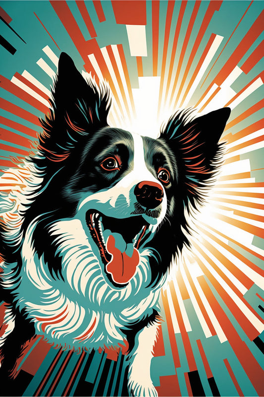 Bordor Collie Dog Pop Art Teal Blue Canvas Art Wall Picture