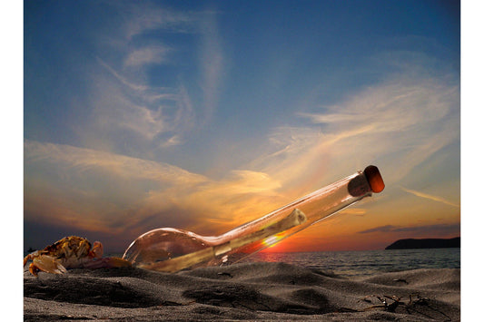 Bottle Beach Sunset Sea Sand Canvas Art Wall Picture Or Gloss Print