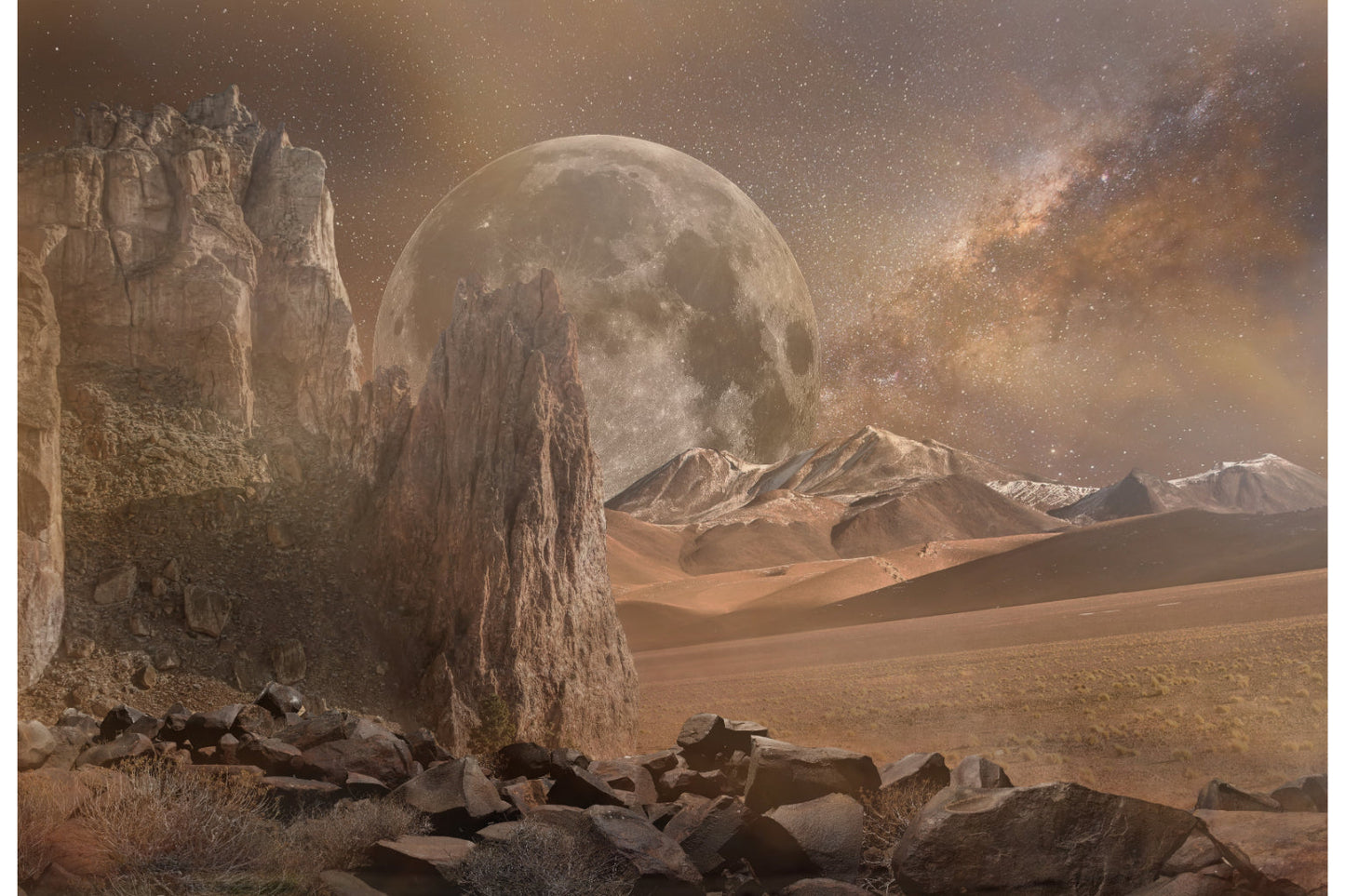 Brown Grey Fantasy Planet Space Landscape Canvas Art Wall Picture Or Gloss Print