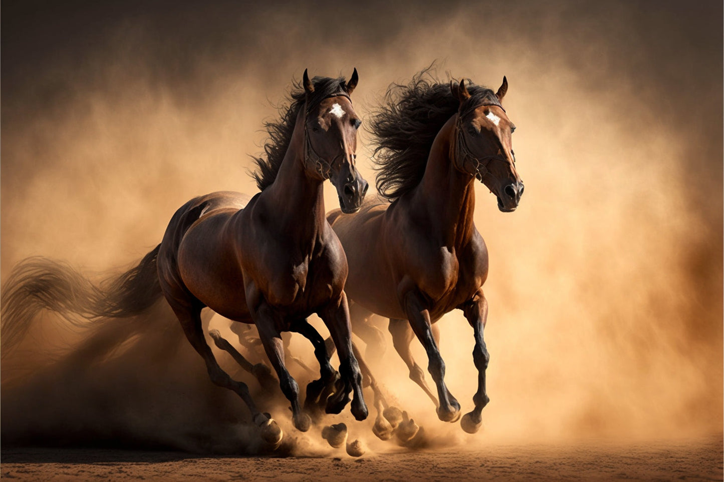 Brown Horses Running Animal Canvas Art Wall Picture