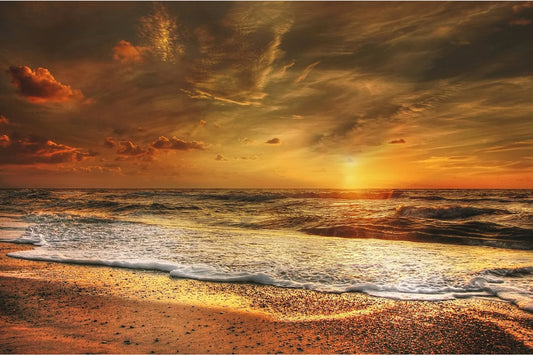 Brown Orange Sunset Beach Ocean Sea Canvas Art Wall Picture Or Gloss Print