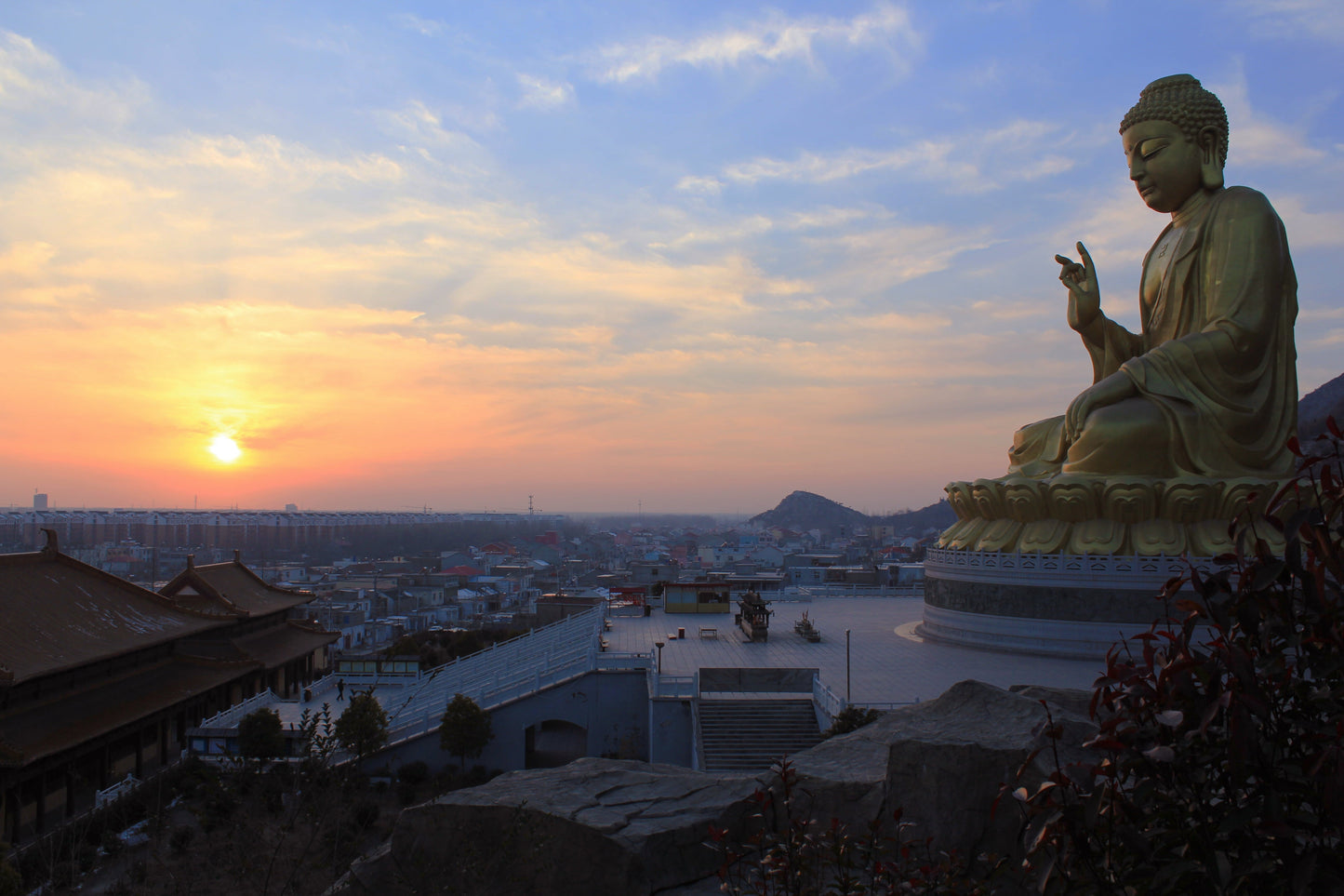 Buddha Sunset Surise City View Canvas Art Wall Picture