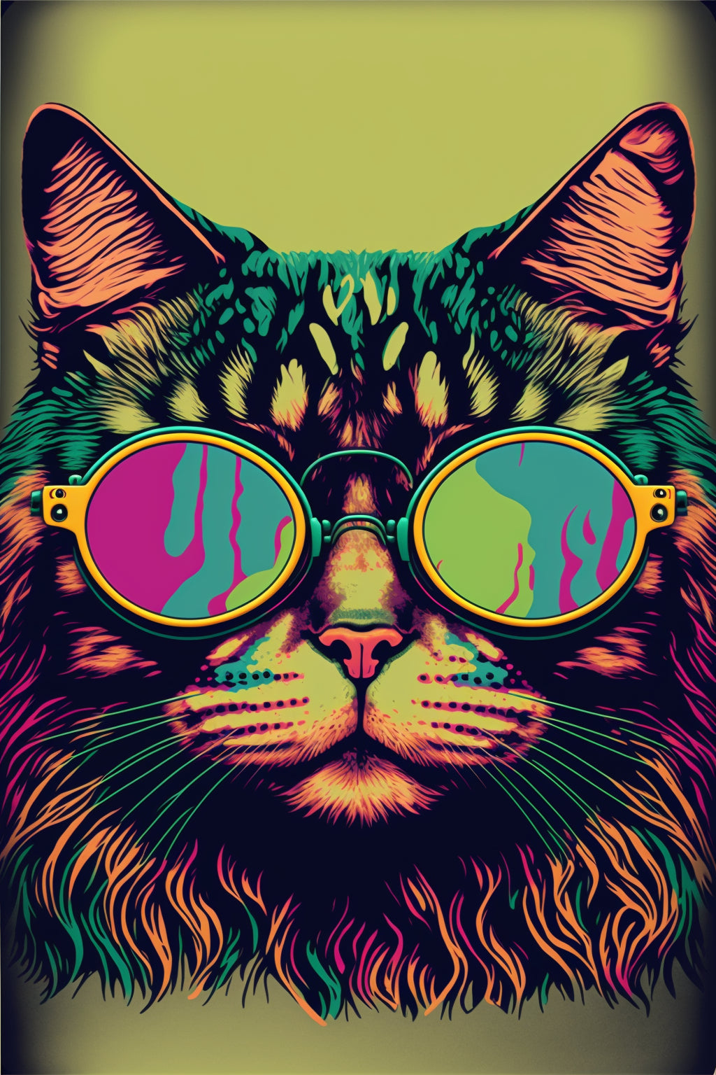 Cat Glasses Pop Art Green Canvas Art Wall Picture