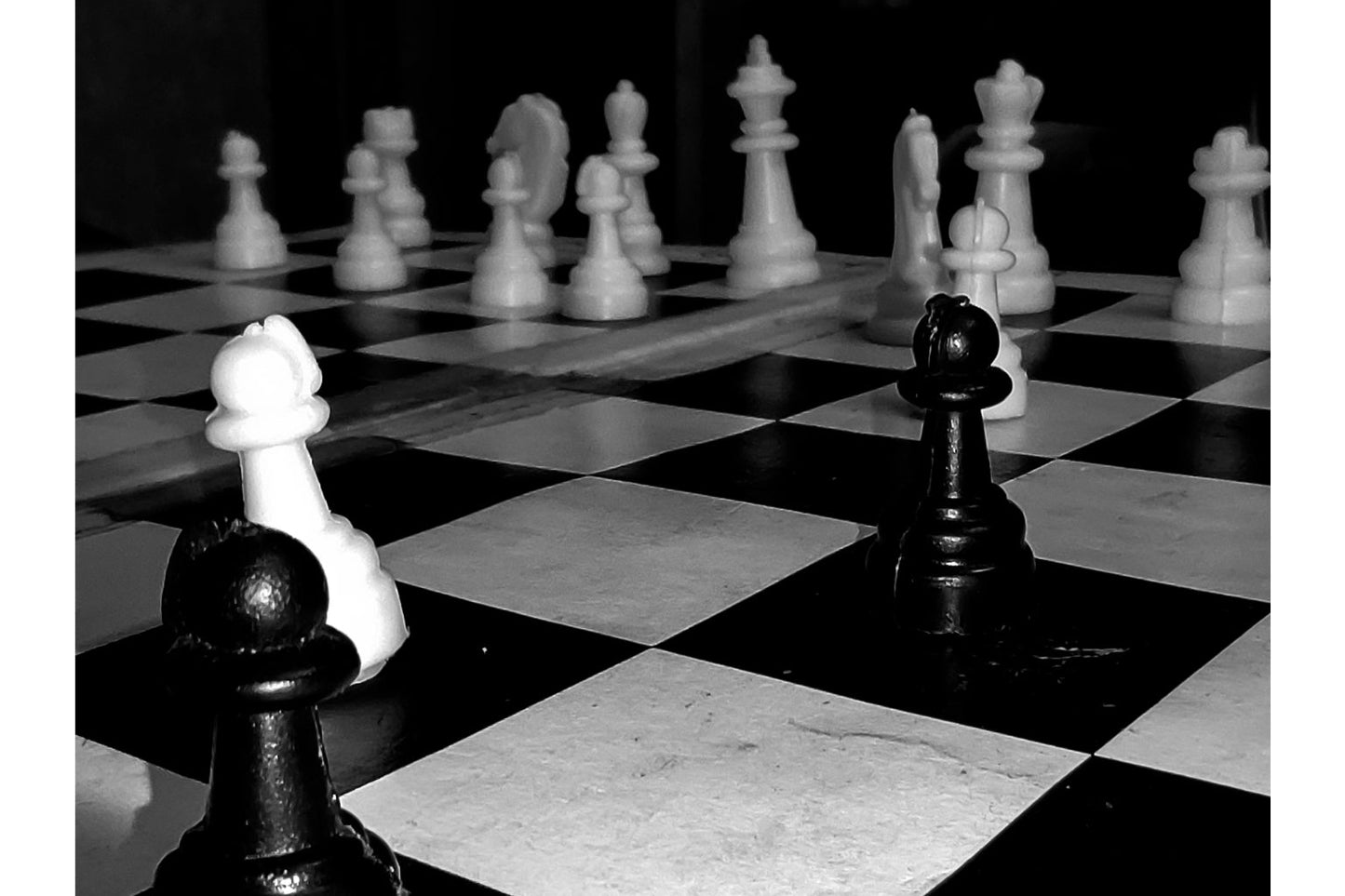 Chess Pieces On Board Black White Canvas Art Wall Picture Or Gloss Print