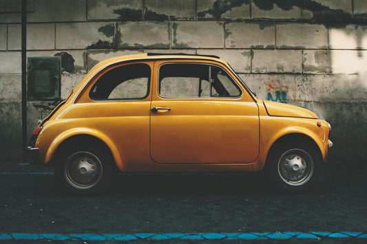 Classic Car Fiat 5 Yellow Canvas Art Wall Picture Or Gloss Print