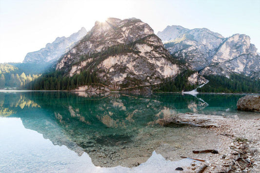 Clear Lake Mountain Blue Sky Landscape Canvas Art Wall Picture Or Gloss Print