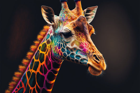 Colourful Abstract Giraffe Pink Blue Canvas Art Wall Picture