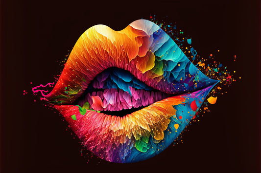 Colourful Abstract Lips Blue Orange Pink Purple Canvas Art Wall Picture