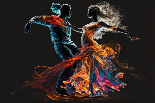 Colourful Dancers Abstract Orange Canvas Art Wall Picture