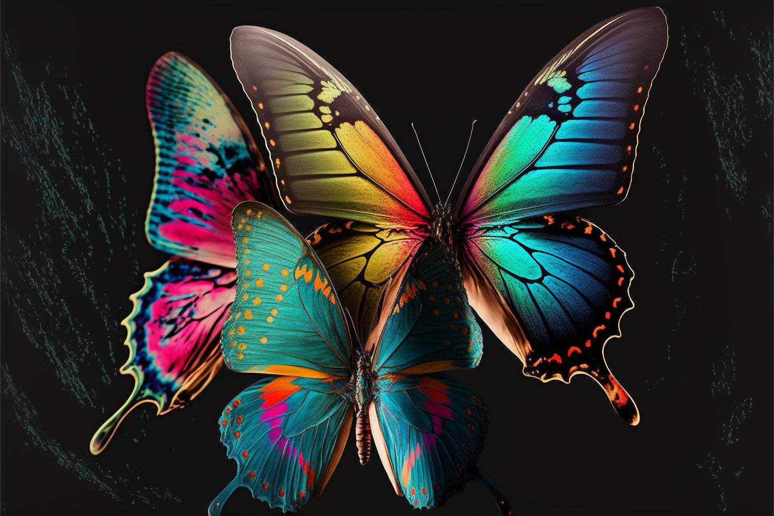 Colourful Teal Blue Butterflies Canvas Art Wall Picture