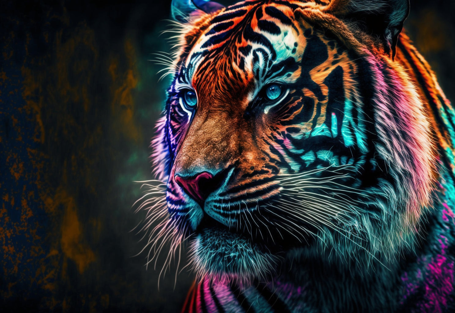 Colourful Tiger Purple Blue Canvas Art Wall Picture