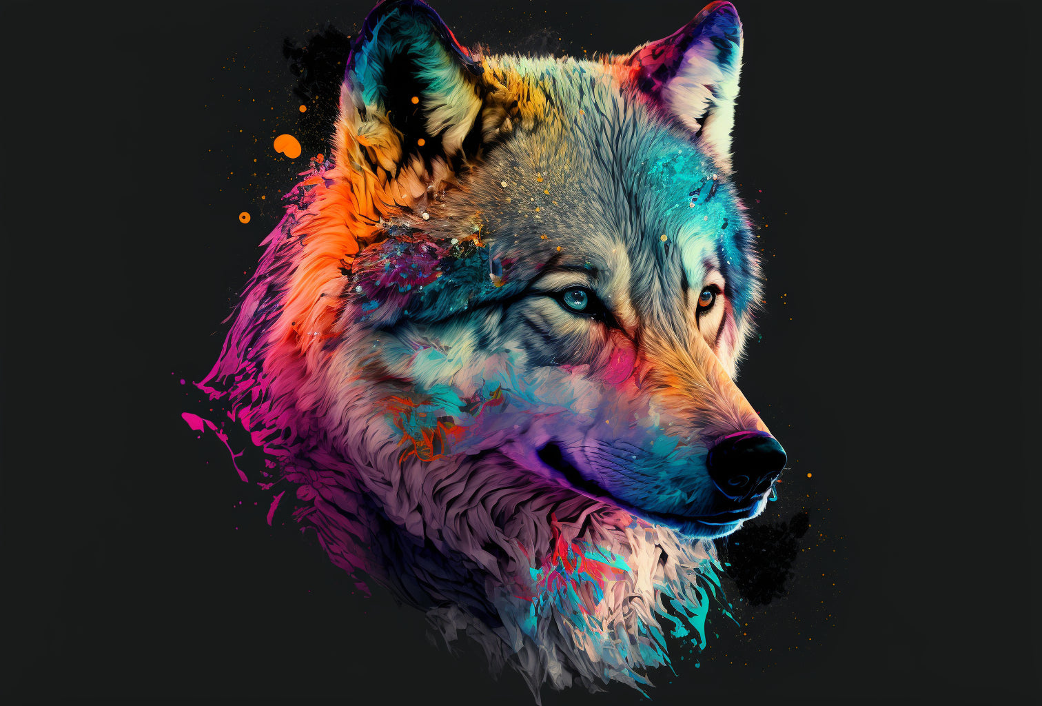 Colourful Wolf Blue Purple Abstract Canvas Art Wall Picture