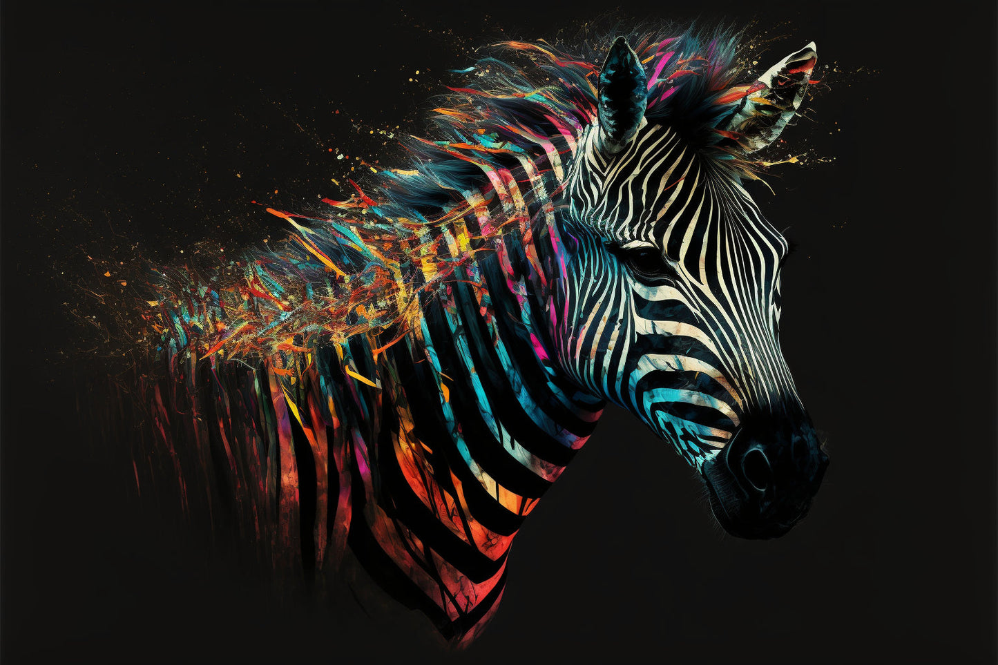 Colourful Zebra Abstract Multi Colour Canvas Art Wall Picture