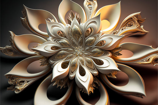 Cream Gold Abstract Flower Detail Canvas Art Wall Picture