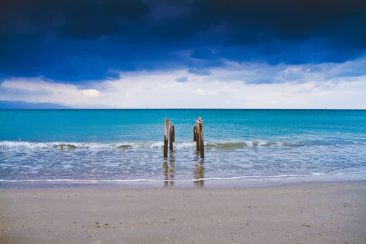 Dark Blue Sky Ocean Sea Beach Landscape Canvas Art Wall Picture Or Gloss Print