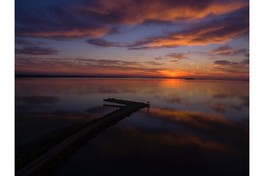 Dark Night Orange Sunset Lake Canvas Art Wall Picture Or Gloss Print