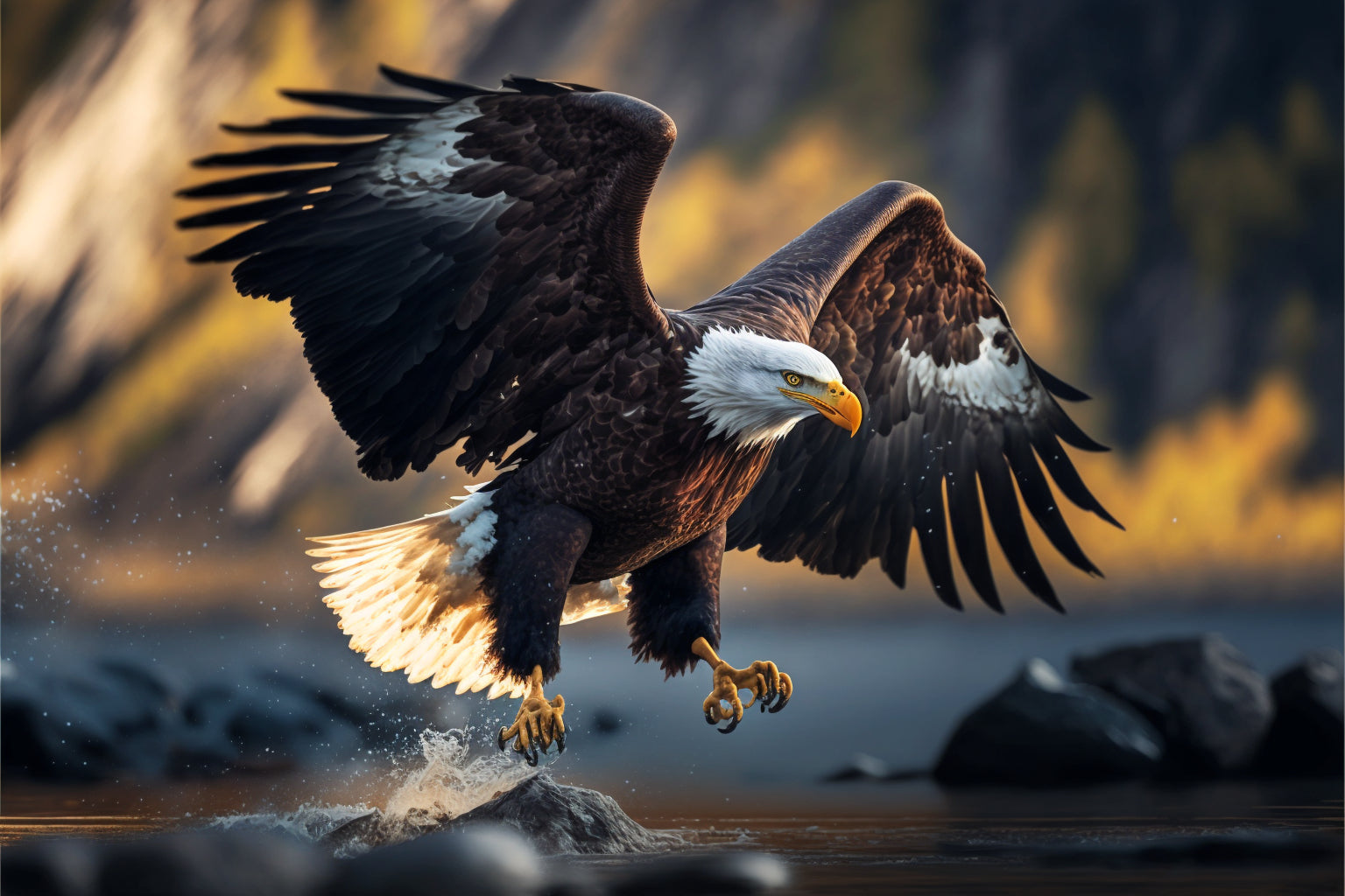 Eagle Bird On Water Animal Wildlife Canvas Art Wall Picture