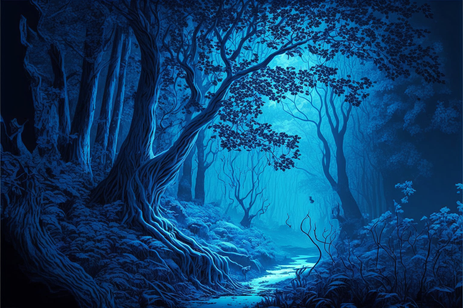 Fantasy Abstract Blue Trees Forest Canvas Art Wall Picture