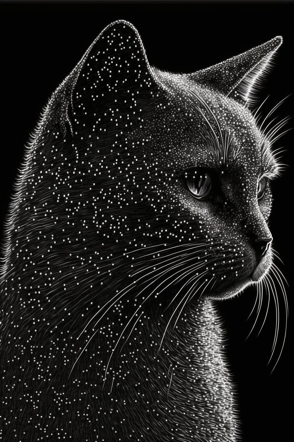 Fantasy Abstract Grey Black Cat Canvas Art Wall Picture