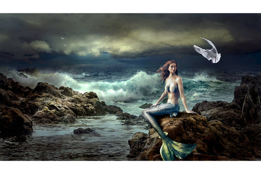 Fantasy Blue Sea Mermaid Mystical Canvas Art Wall Picture Or Gloss Print