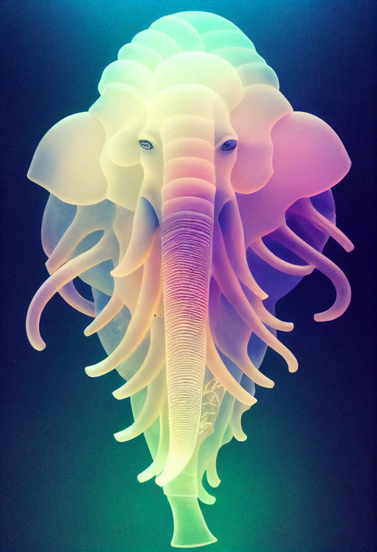 Fantasy Elephant Jelly Fish Blue Purple Canvas Art Wall Picture