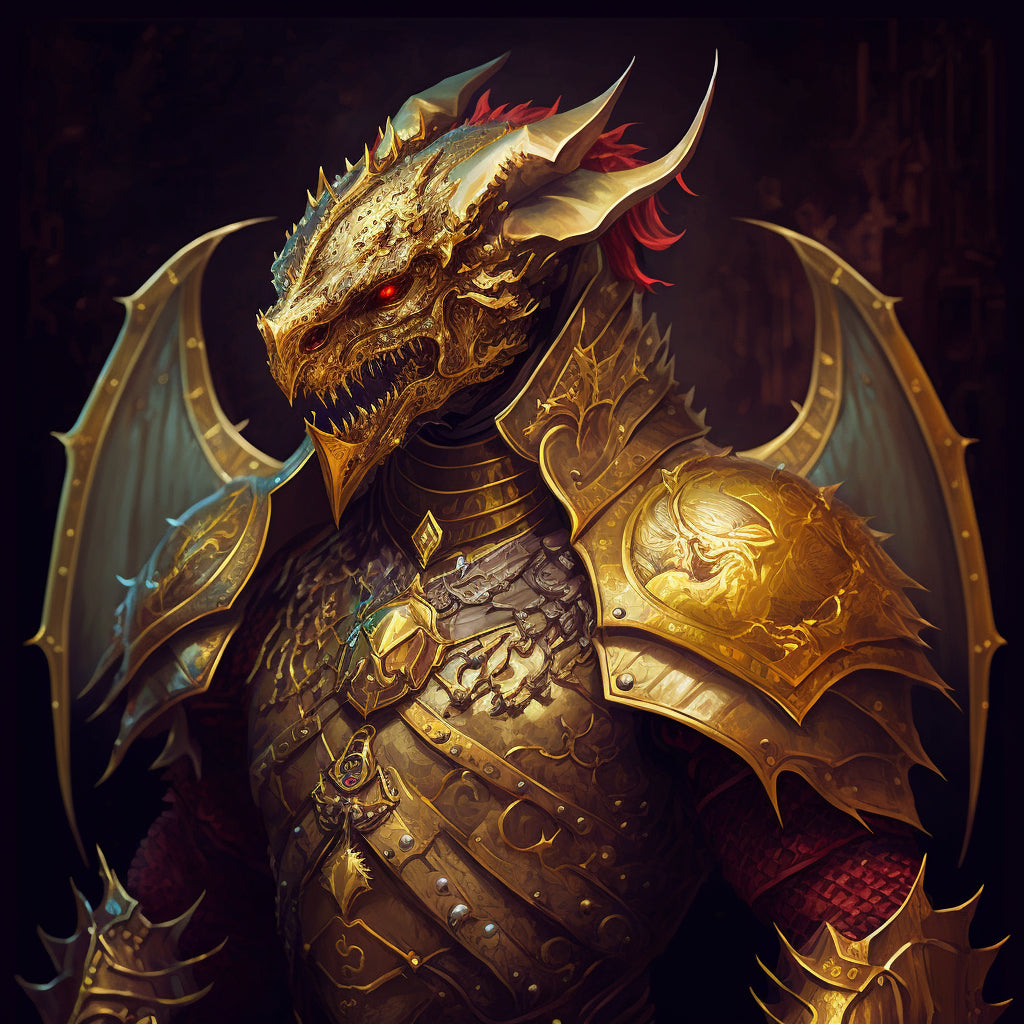 Fantasy Gold Dragon With Armour Canvas Art Wall Picture