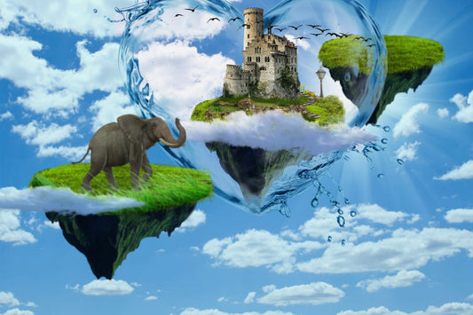 Fantasy Islands Castle Elephant Blue Canvas Art Wall Picture Or Gloss Print