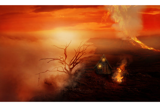 Fantasy Orange Sunset Fire Volcano Canvas Art Wall Picture Or Gloss Print