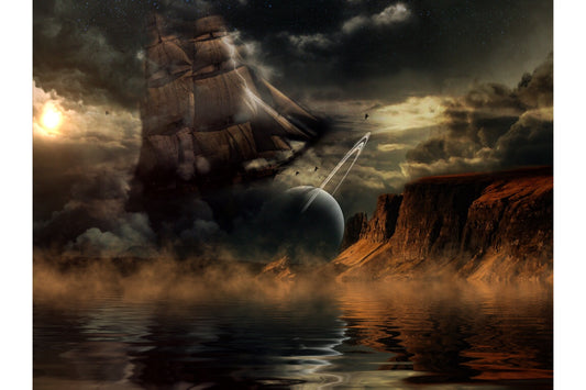 Fantasy Ship Planet Water Landscape Canvas Art Wall Picture Or Gloss Print