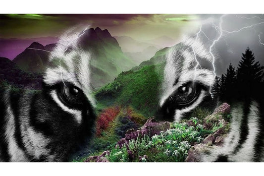 Fantasy Tiger Purple Green Black White Canvas Art Wall Picture Or Gloss Print