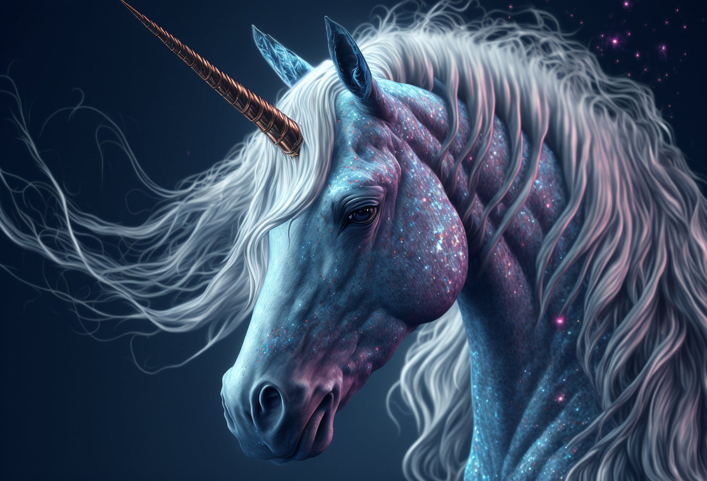 Fantasy Unicorn Blue Purple Canvas Art Wall Picture