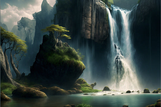 Fantasy Waterfall Landscape Canvas Art Wall Picture