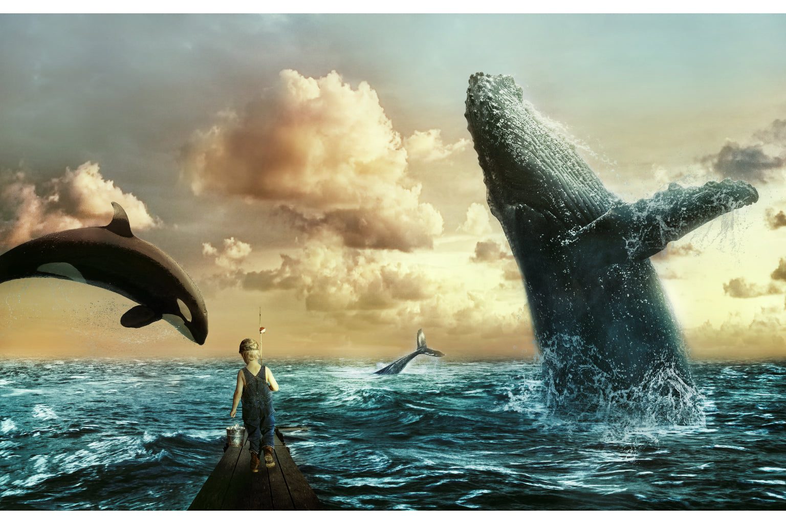 Fantasy Whale Sea Landscape Canvas Art Wall Picture Or Gloss Print