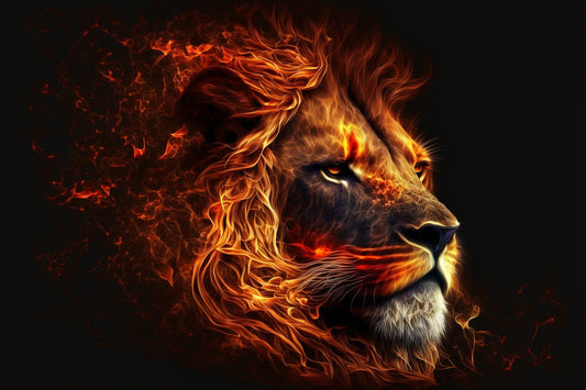 Fire Lion Face Abstract Orange Canvas Art Wall Picture