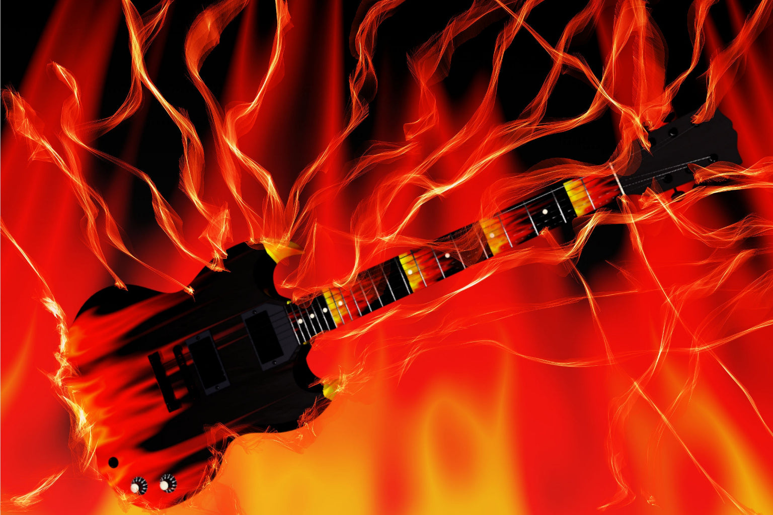 Fire Orange Flames Guitar Music Canvas Art Wall Picture Or Gloss Print