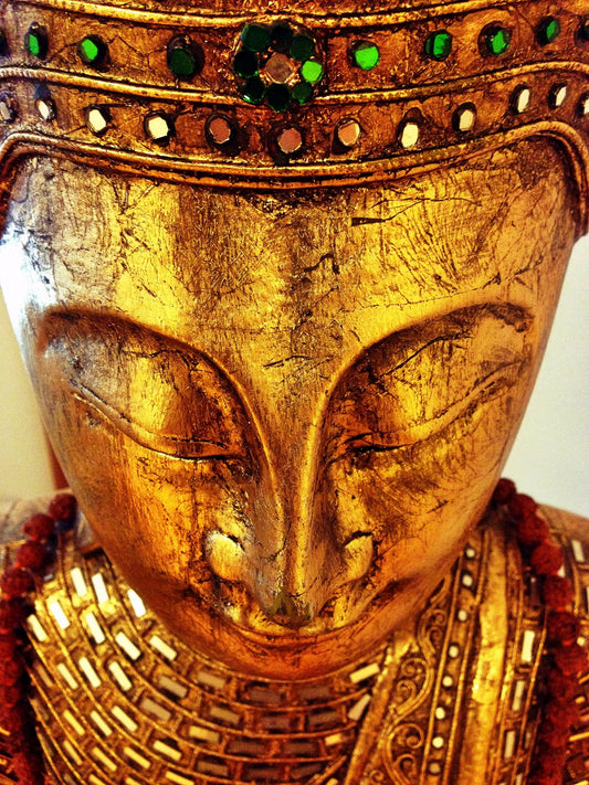 Gold Brown Green Jewel Buddha Statue Canvas Art Wall Picture