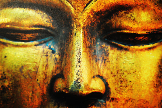 Gold Orange Brown Buddha Face Canvas Art Wall Picture