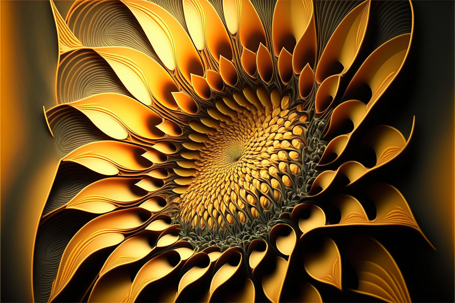 Gold Yellow Orange Sunflower Flower Abstract Canvas Art Wall Picture