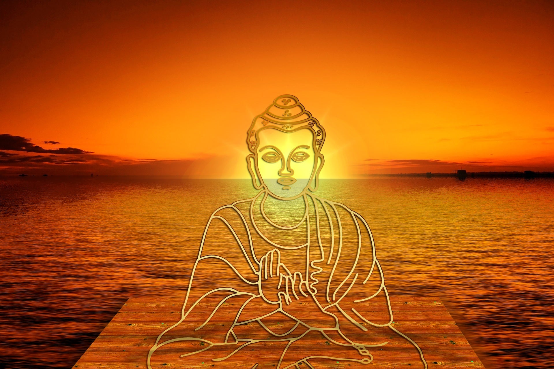 Golden Orange Sunset Buddha Sunrise Canvas Art Wall Picture