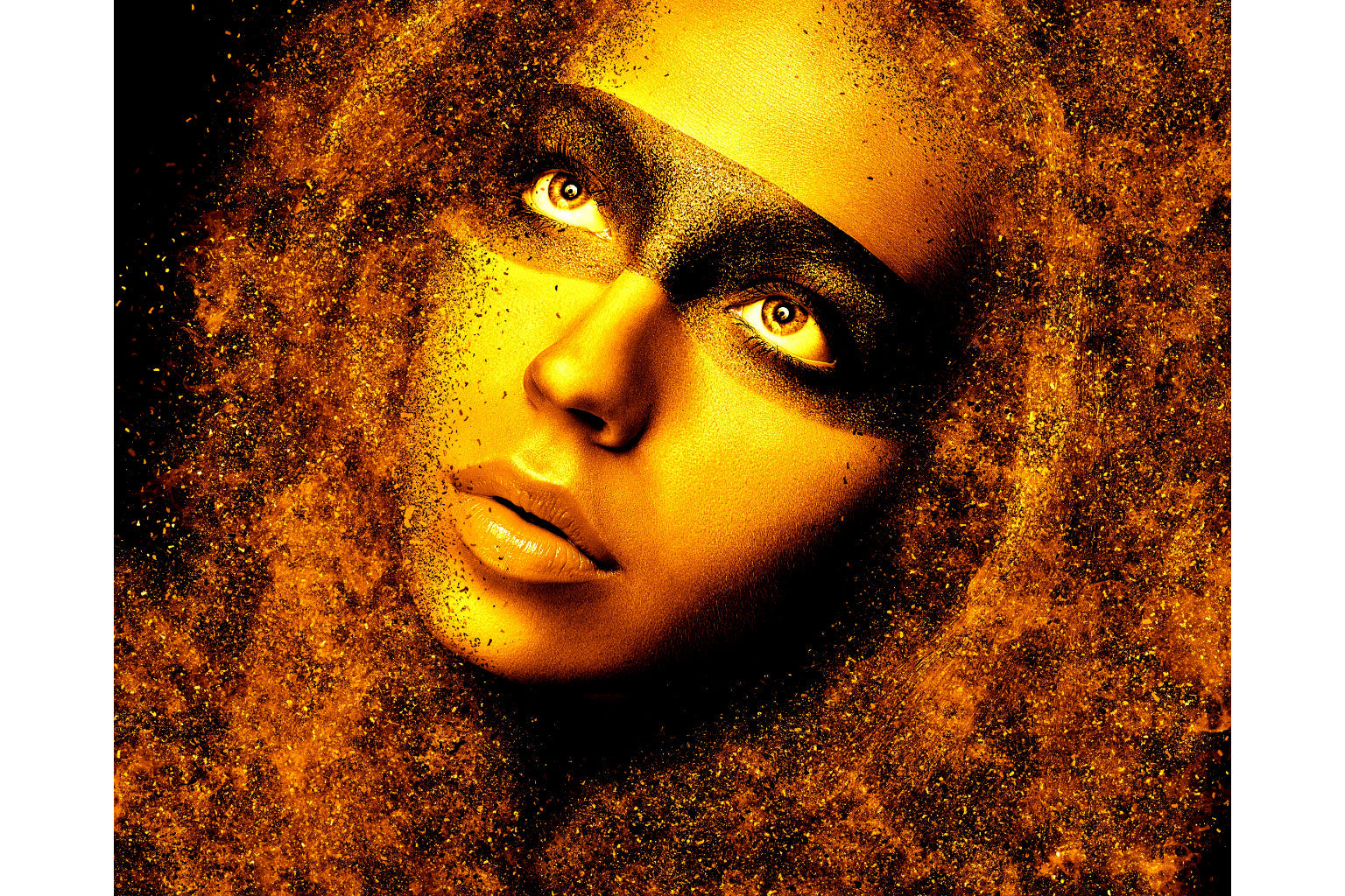 Golden Woman Abstract Face Canvas Art Wall Picture Or Gloss Print