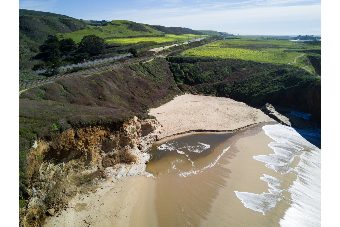 Green Fields Beach Sand Sea Landscape Canvas Art Wall Picture Or Gloss Print