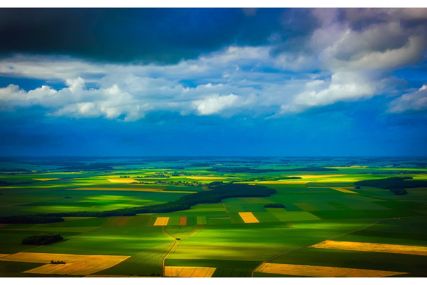 Green Flat Fields Blue Sky Landscape Canvas Art Wall Picture Or Gloss Print