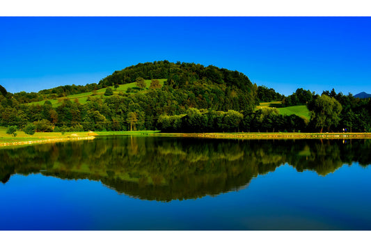 Green Hill Blue Sky Landscape Trees Canvas Art Wall Picture Or Gloss Print