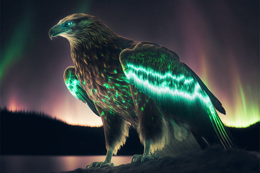 Green Northern Lights Eagle Canvas Art Wall Picture